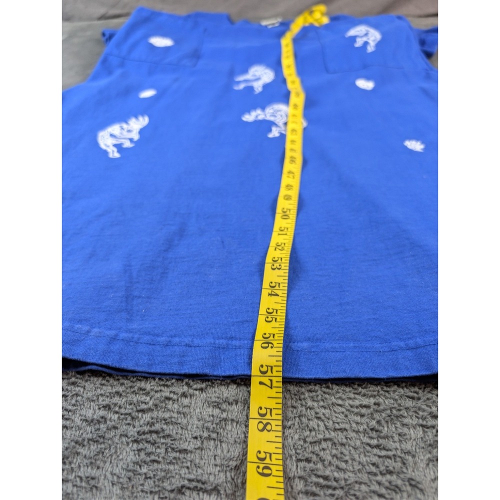 Vintage Tanuja USA Blue Dress XL Kokopelli Southwestern Cotton Pockets 90s Art - Picture 10 of 10